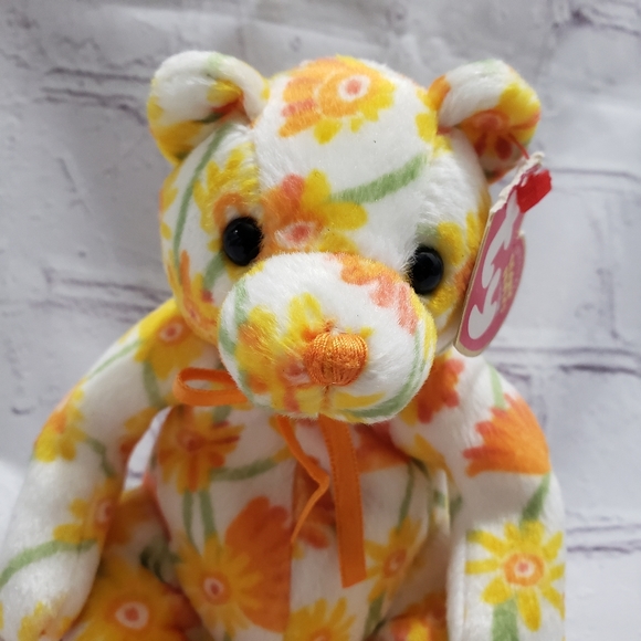 Ty Other Ty Beanie Babies Shasta Teddy Bear Sunflower Daisy Print